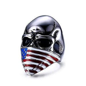'American Biker Skull' Red, White, and Blue Infidel Men's Ring - Rebel Stones
