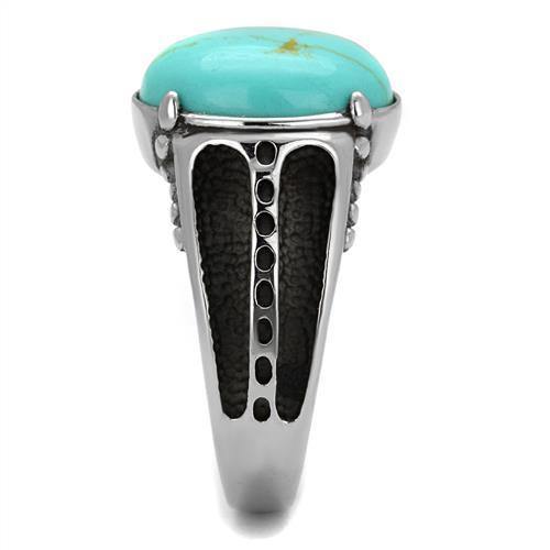New! Black and "Turquoise" Stone Stainless Steel Ring - Rebel Stones