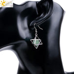 Natural Stone Hexagram Earrings Merkaba Hollow Star Round Bead Drop Earring Reiki Women Earring - Rebel Stones