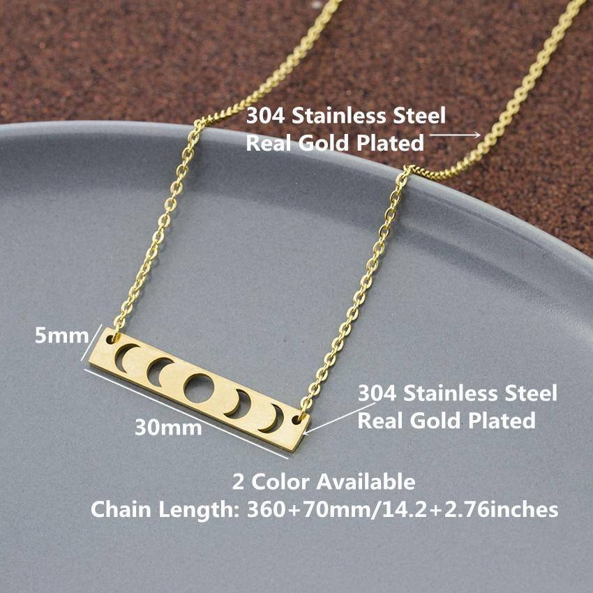 Stainless Steel Moon Phase Bar Pendant Necklace Gold Silver Choker Vintage Jewelry - Rebel Stones