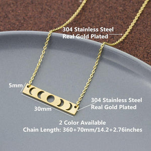 Stainless Steel Moon Phase Bar Pendant Necklace Gold Silver Choker Vintage Jewelry - Rebel Stones