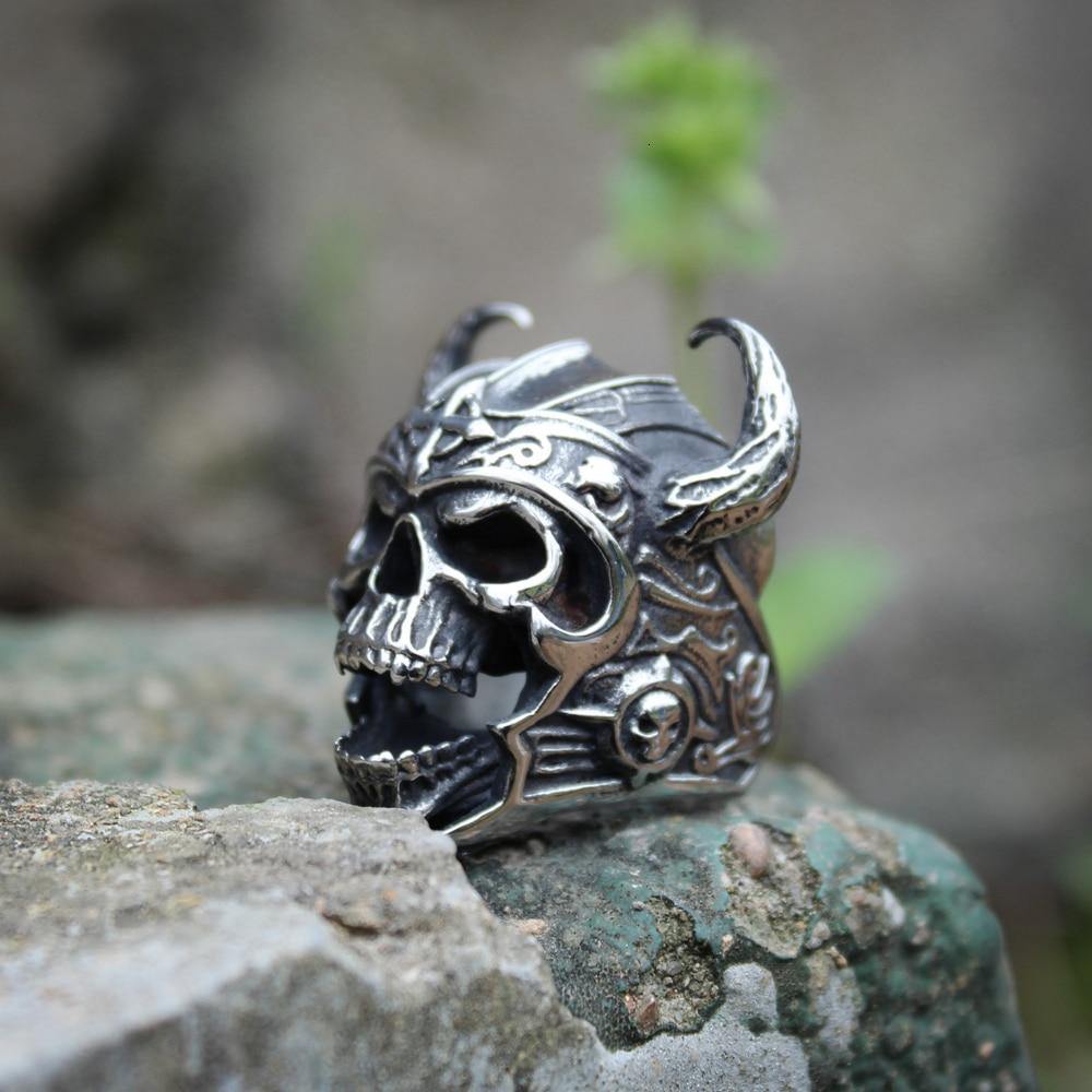 Men's Cool Silver Color 316L Stainless Steel Viking Warrior Skull Rings Mens Punk Nordic God of War Biker Jewelry - Rebel Stones