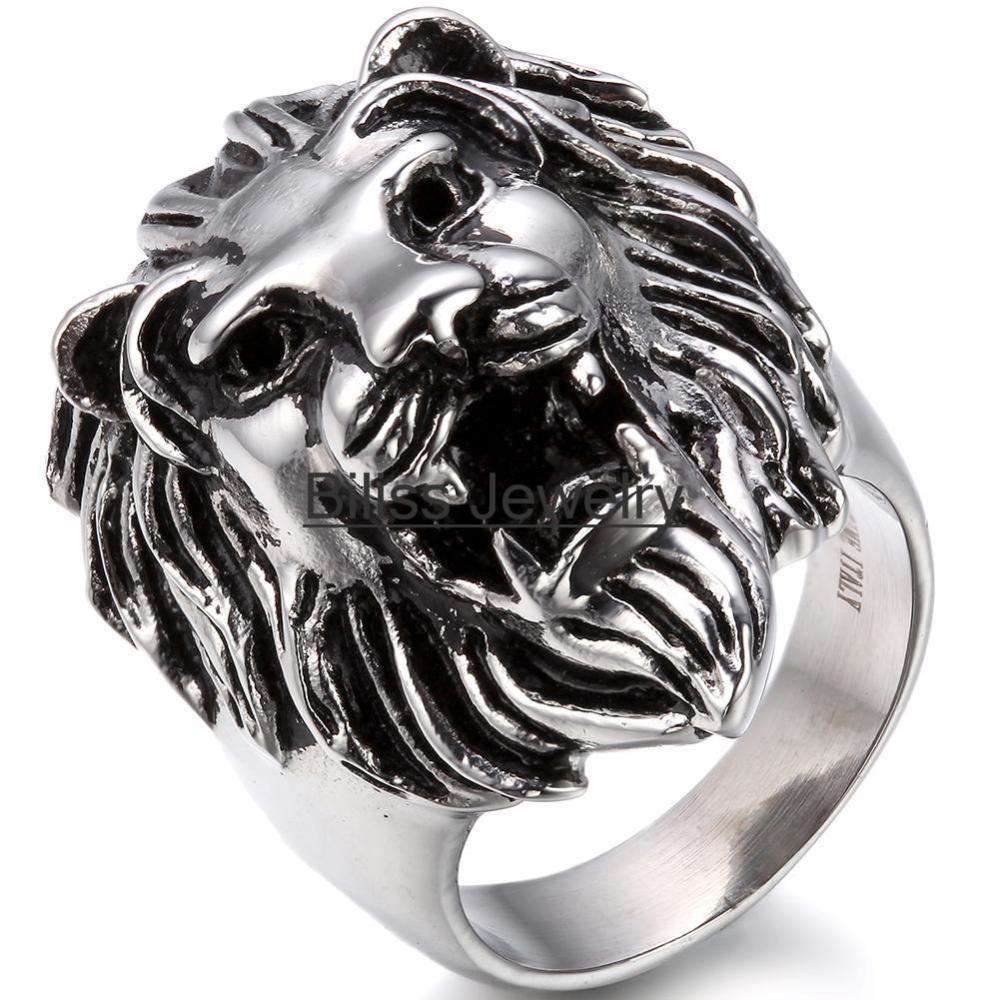 2020 New High Quality Stainless Steel Black Silver Color Lion Head Rings For Men Punk Jewelry US Size 7-14 Animal Rings - Rebel Stones