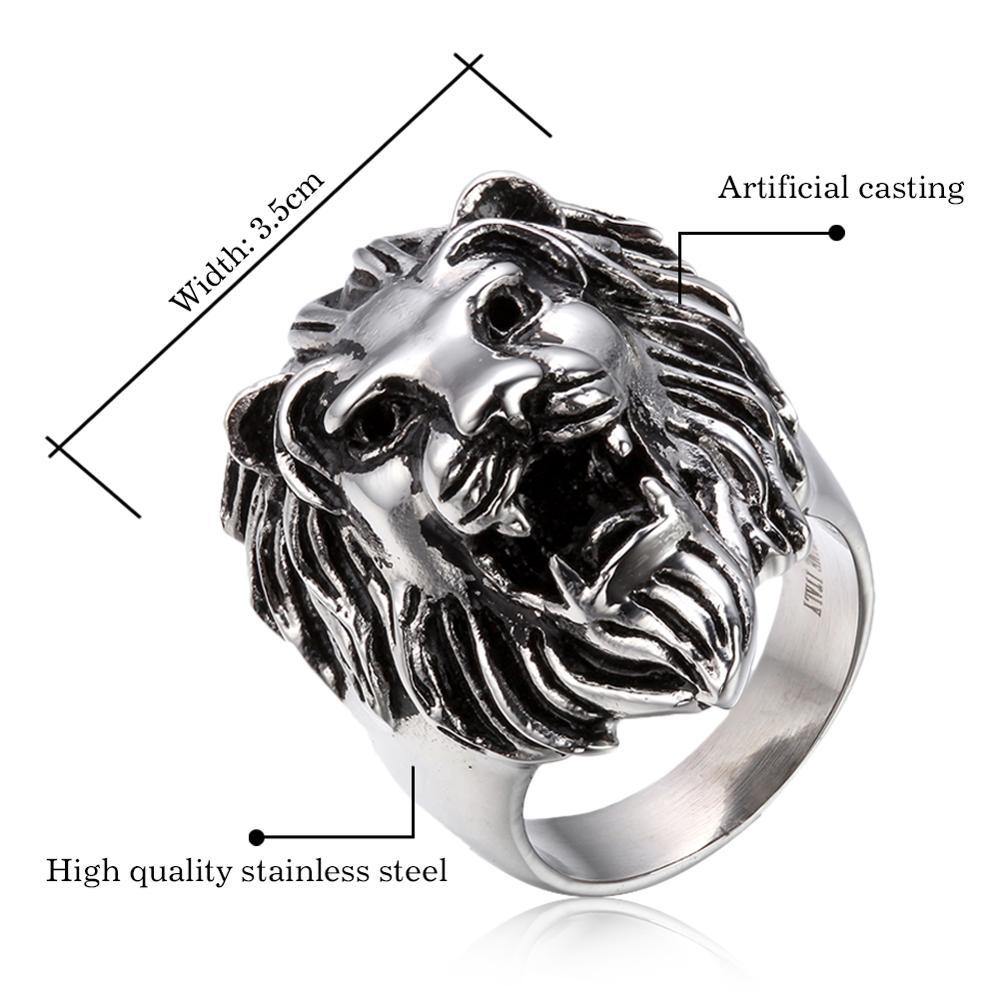High Quality Stainless Steel Black Silver Color Lion Head Rings