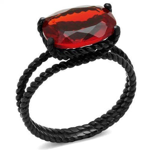 New! Twisted Love Black Stainless Steel and Red Glass Stone Ring - Rebel Stones