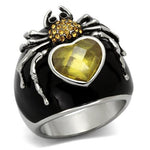 New! Heart of Gold Spider Black Enamel and Stainless Steel Ring - Rebel Stones